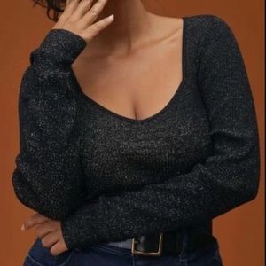 Anthropologie metallic lures sweetheart ribbed sweater top